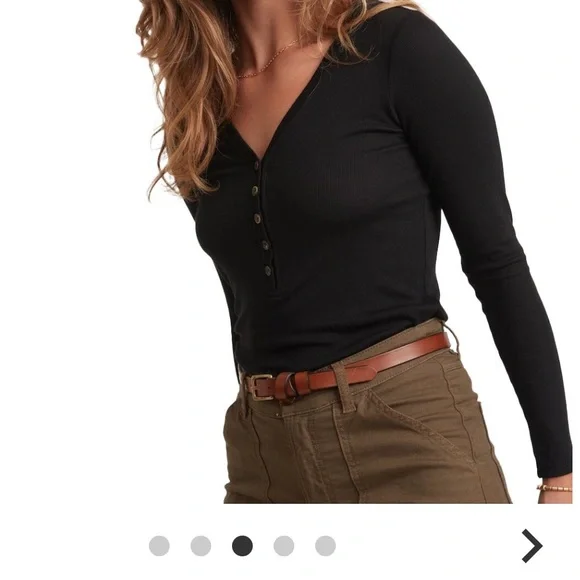 Marine Layer Lexi Rib V-Neck Long Sleeve Henley - Picture 2 of 11